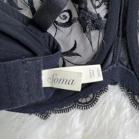 Soma Lace Black Size 38DDD - 38F Bra Underwire Sheer Mesh Embroidery - Picture 7 of 11